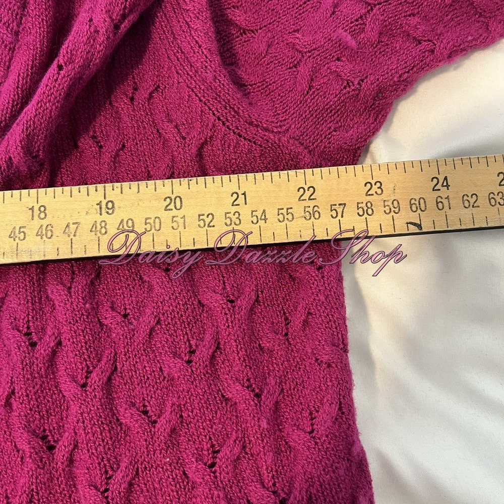 ✨COLDWATER CREEK Wool Blend Cable Knit Open-Front Cardigan Sz XL Magenta Mature✨ - Picture 6 of 7